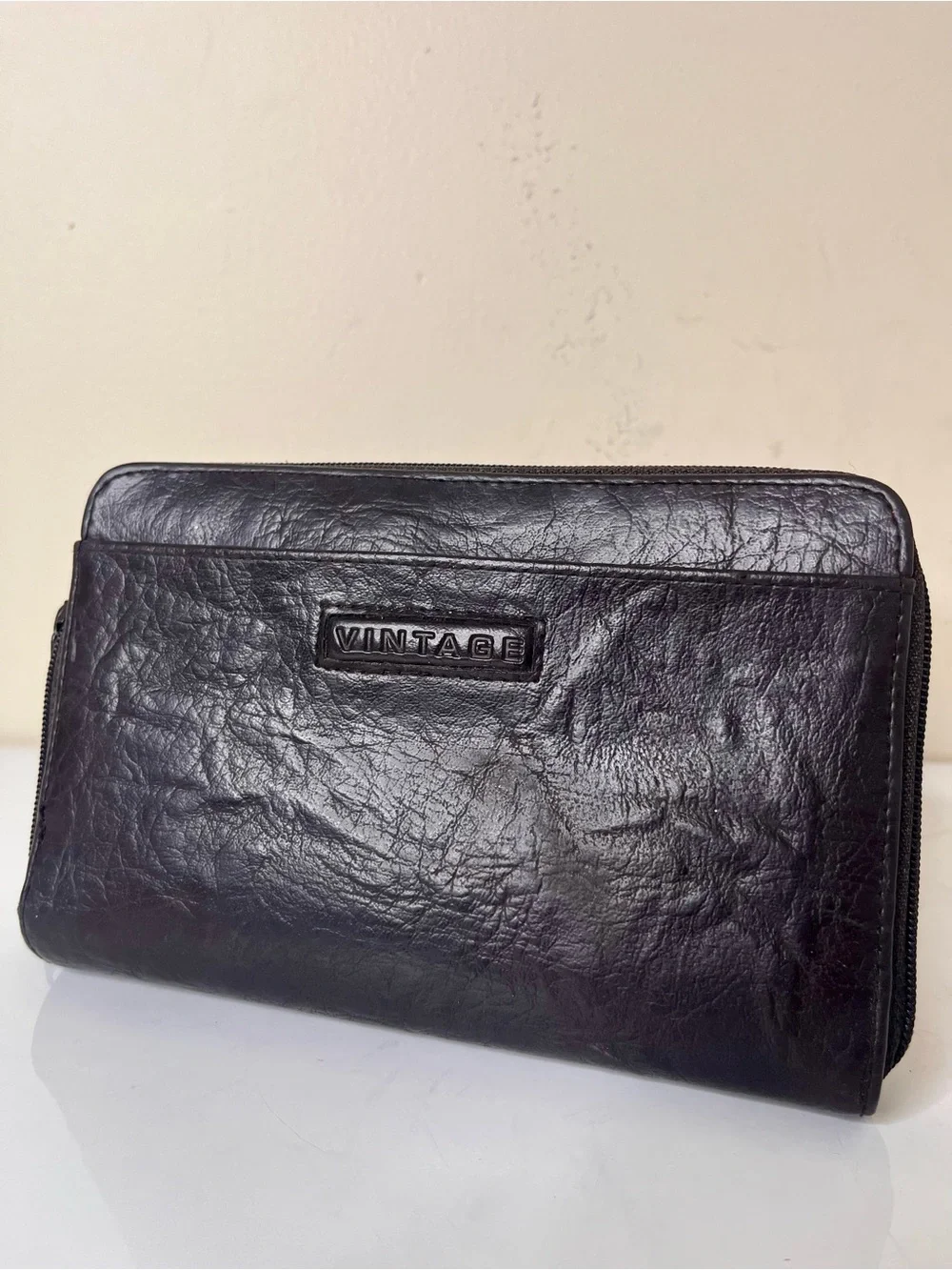 Vintage Men's Dark Brown Leather Zip Wallet